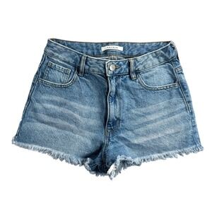 PacSun High Rise Festival Denim Shorts Medium Wash Raw Hem Size 26 Inseam 2 inch